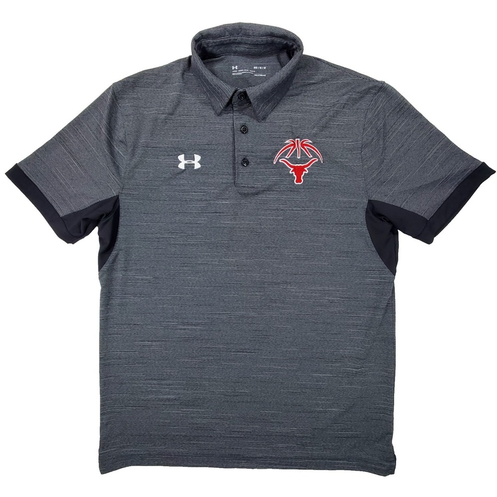 Under Armour HeatGear Polo Mens Medium Gray Stripe Bull Logo Athletic Golf
